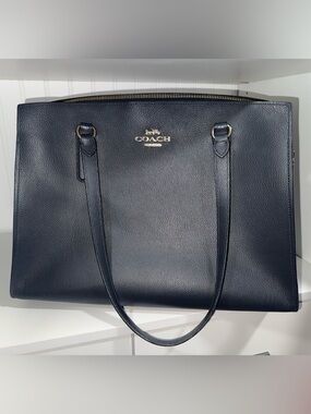 Coach Navy Pebbled Leather Tote with Gold Hardware